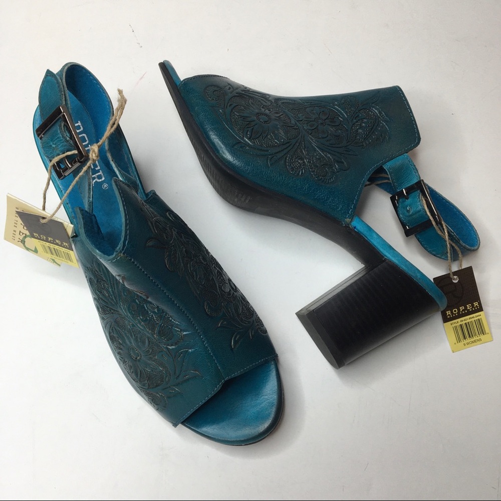 Roper Mika Turquoise leather heeled mules NIB
